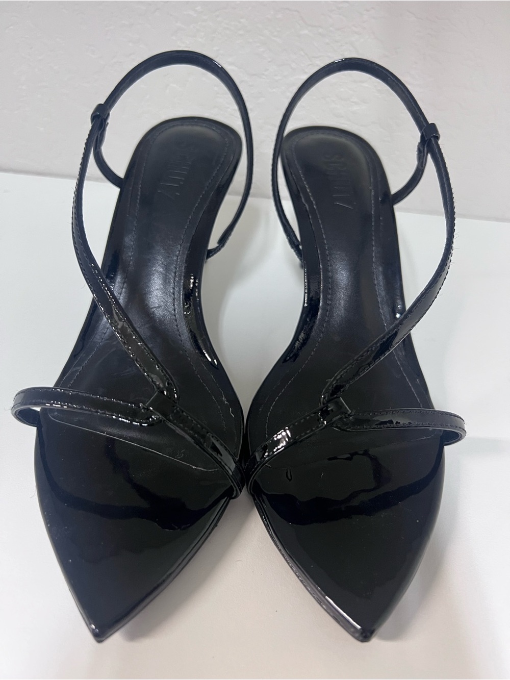 SCHUTZ Black Patent Strappy Pointed-Toe Heels - Picture 2 of 7